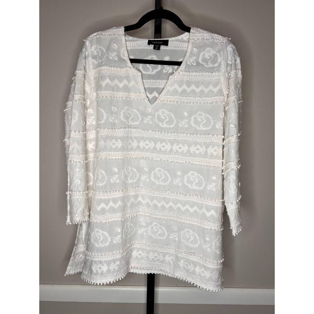 NWT Karen Kane Embroidered Cotton Tunic Top White Petite MP Boho $128 - Picture 4 of 10